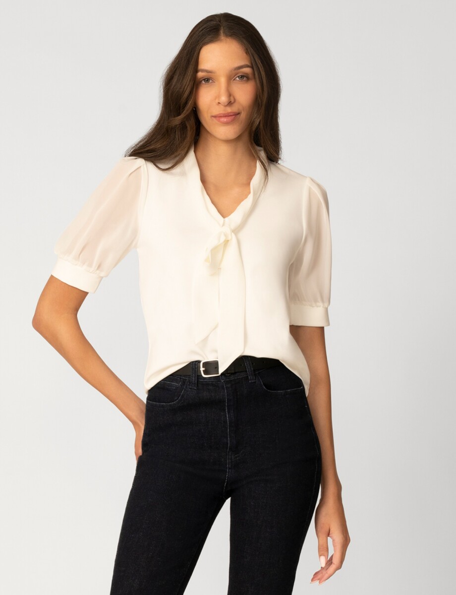 Blusa Escote Con Lazo - Crudo 