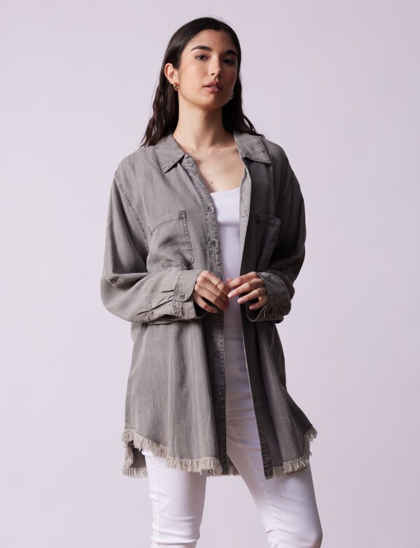 Camisa Oversize Tencel Flecos GRIS