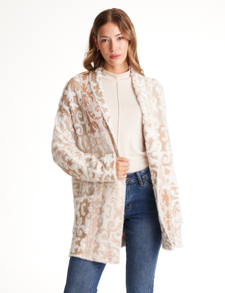 Cardigan Largo Arabescos - Beige/multi 