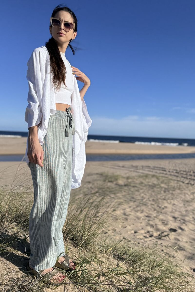 Pantalón Blanca Rayas celestes y beige
