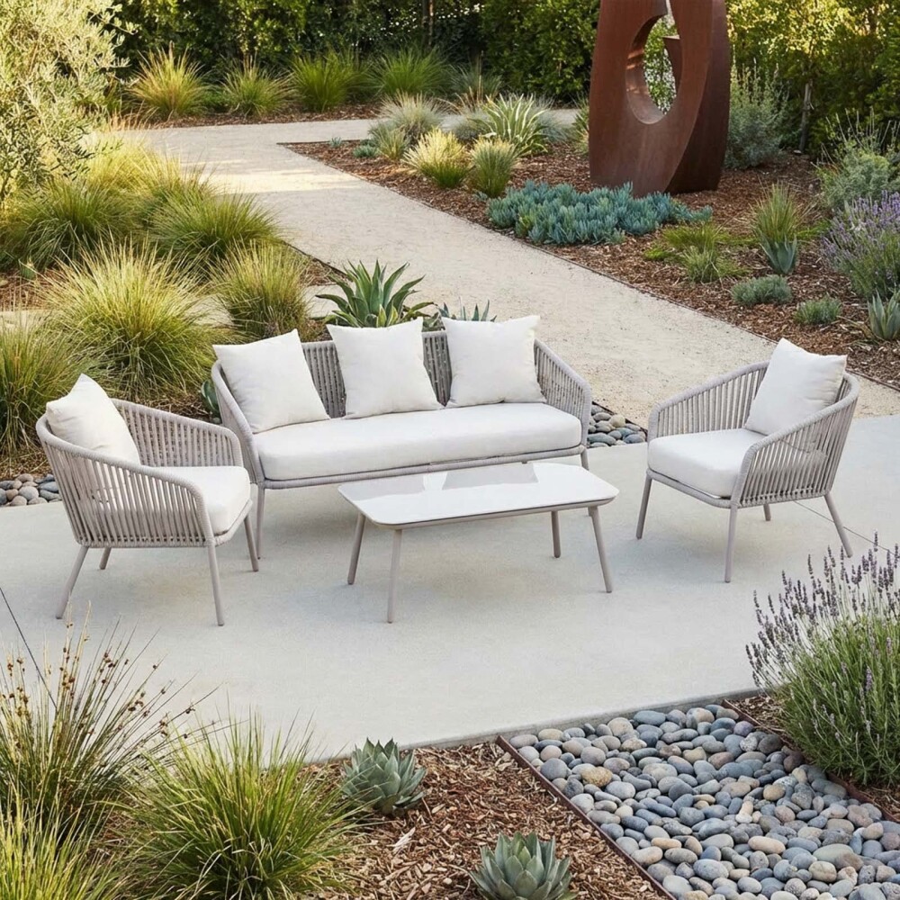 BAYAHIBE (1+2+1) ALUMINIO NATURAL-BEIGE SET DE LIVING