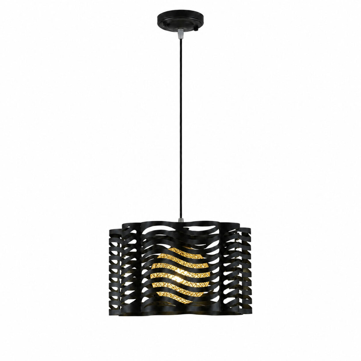 Lámpara Colgante Metal Y Cuerda E27 Diseño Moderno Deco - Negro 