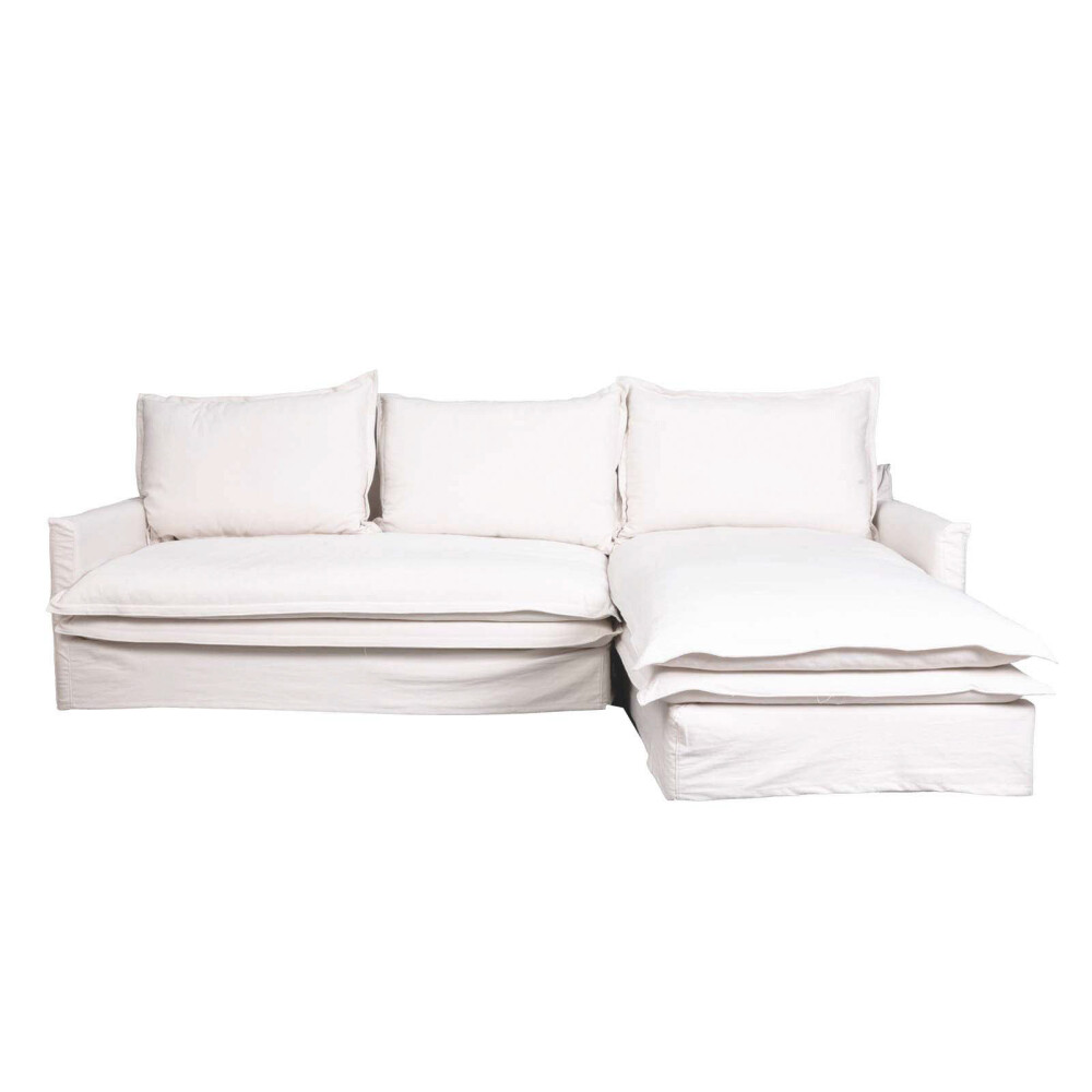 SOFA C/CHAISE 4 CUERPOS TELA BLANCO ALASKA