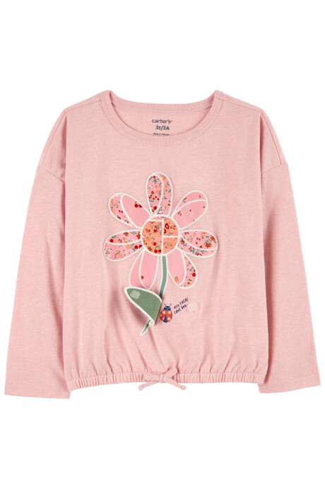 Remera de algodón con cintura elástica y estampa flor Sin color