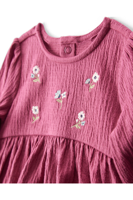 Vestido de jersey arrugado, con bordado floral Sin color