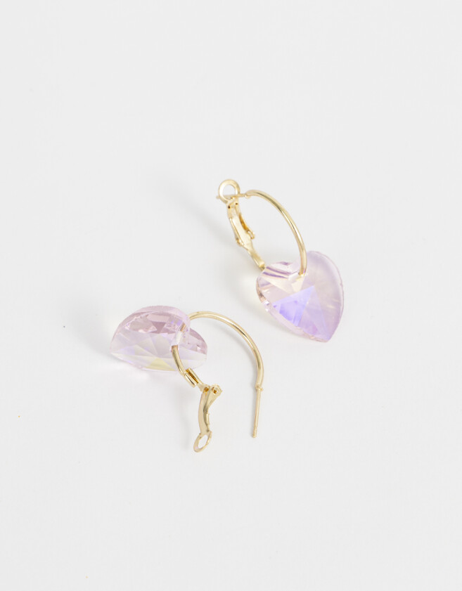 Aros Argollas Strass Corazón Argollas Con Corazón - Dorado