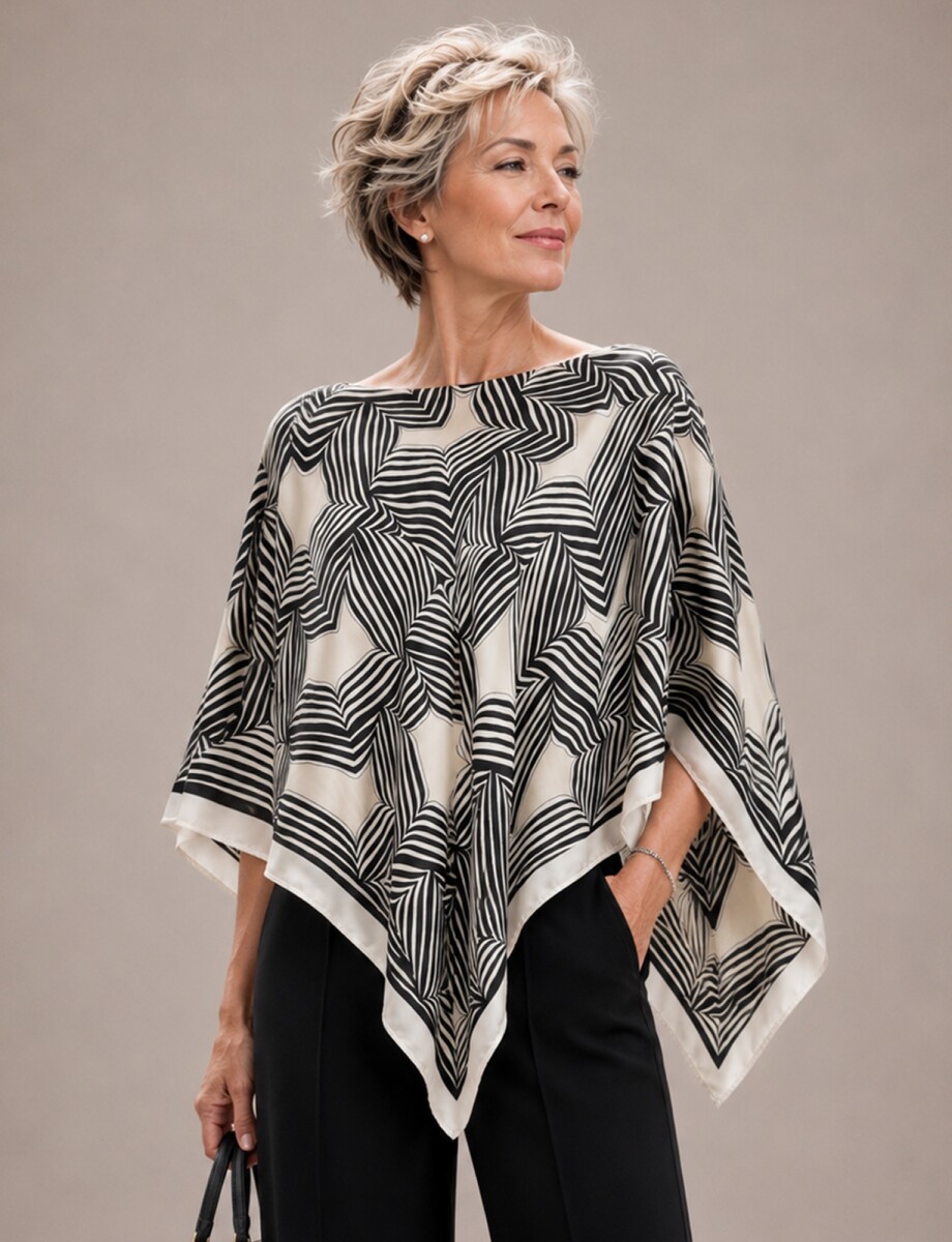 Poncho Saten Geometrico - Multi/negro 