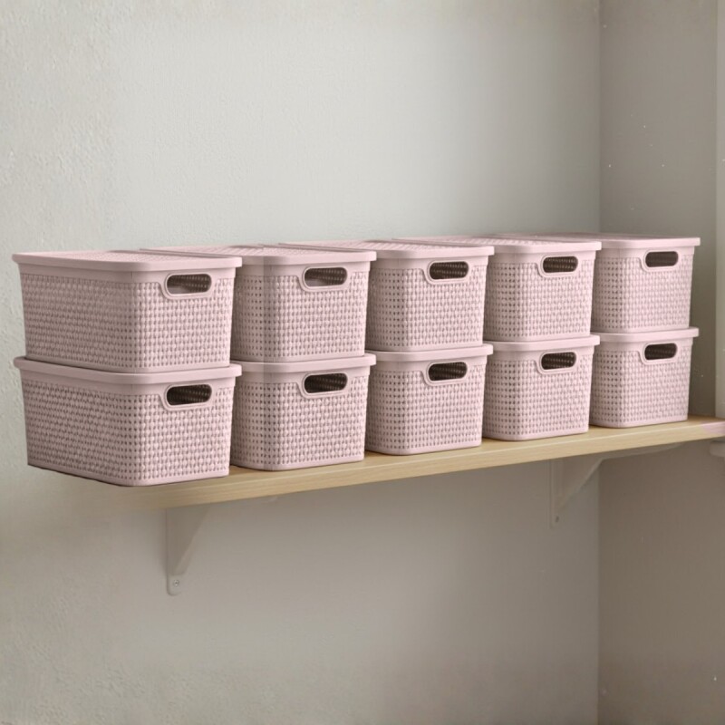 Set x10 caja simil ratán 4 lts ROSADO