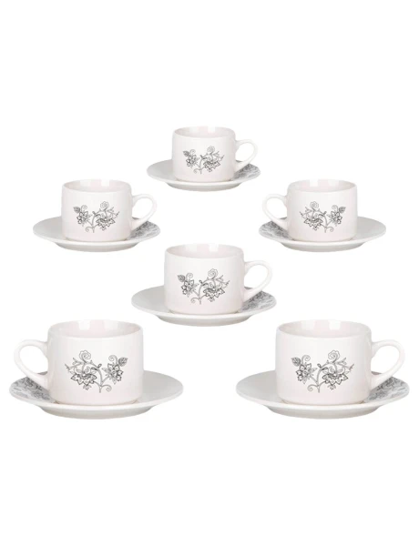 SET 6 TAZAS DE TE 220ML C/PLATO HOJAS GRISES SET 6 TAZAS DE TE 220ML C/PLATO HOJAS GRISES