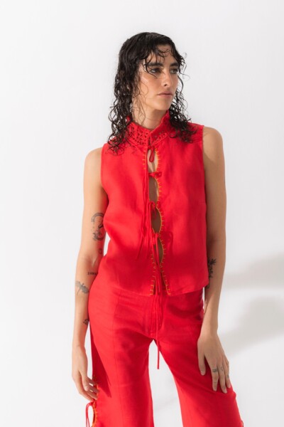 Top Multi Linen Rojo