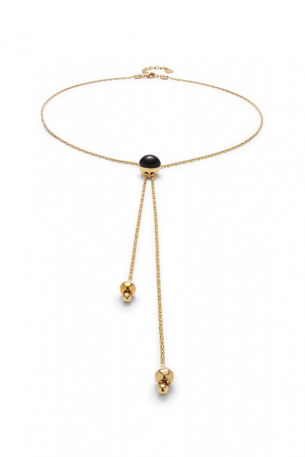 COLGANTE DE ALEACION DE METALES BAÑADO EN ORO 18K CON CADENA REGULABLE Y MURANO NEGRO Colgante