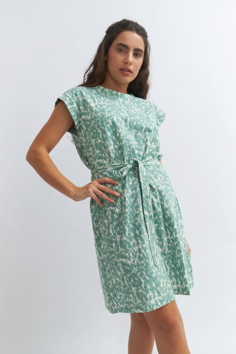 Vestido corto con lazo VERDE OLIVA