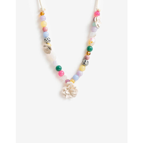 Collar Largo Beads Y Flores Combinacion Multicolor