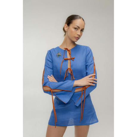 Vestido Tira Linen Azul
