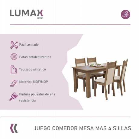 Juego de comedor Mesa de madera Rústica + 4 Sillas Beige