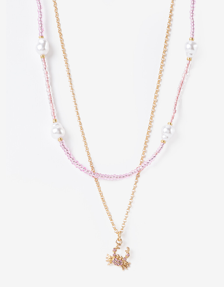 Collares Cortos Strass Collar Multicadena Dije Cangrejo - Dorado