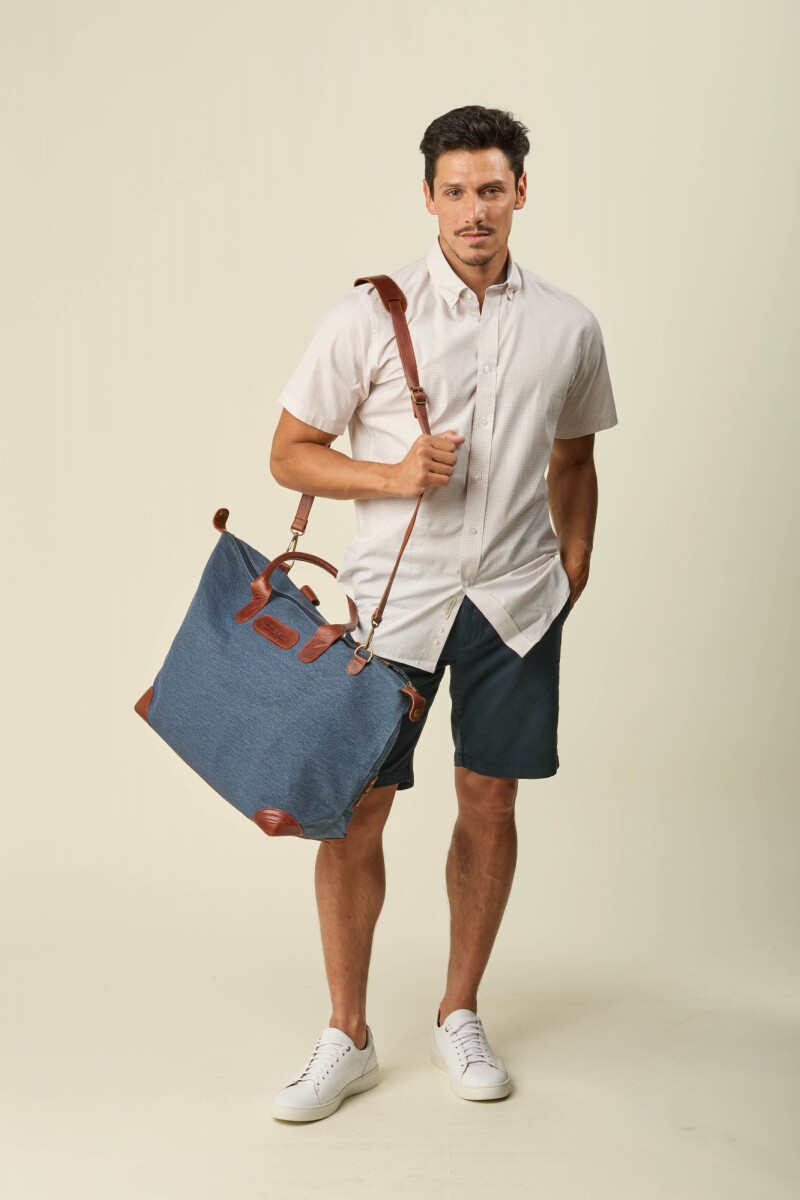 Bolso Tafeta y Cuero Azul - Azul 