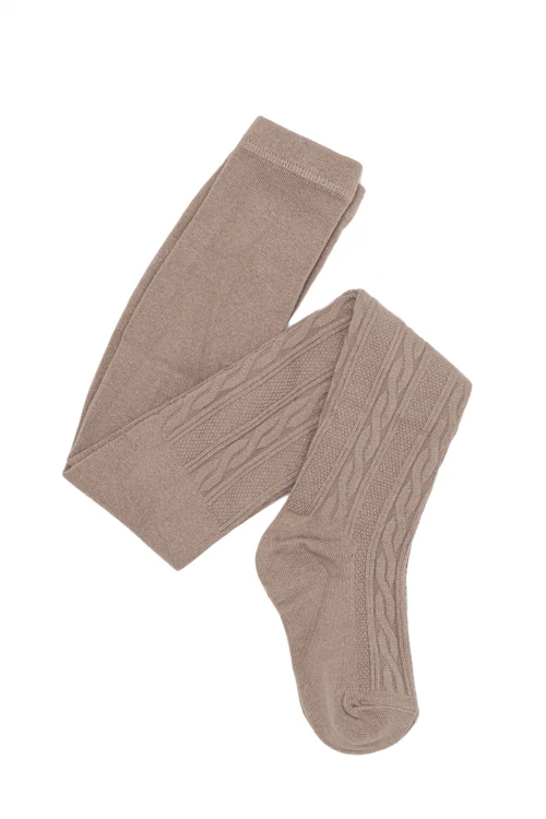 Media Infantil Rib de Algodón Beige Oscuro
