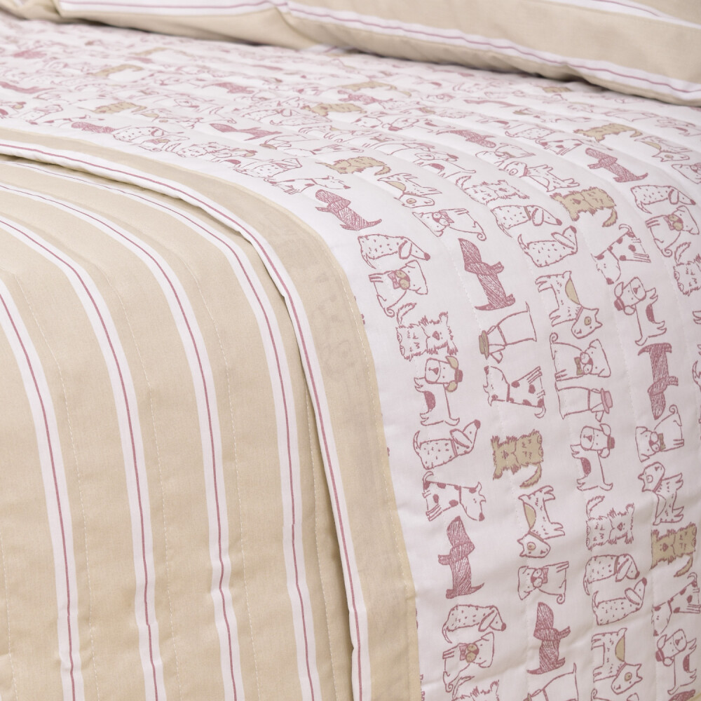 Cubrecama Col. Kids Doggy Rosa Y Beige