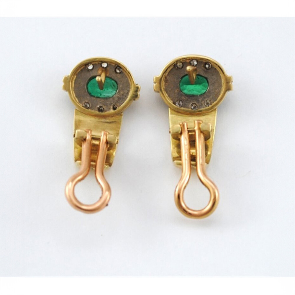 Caravanas Oro 18K Con Brillantes Y Esmeraldas Caravanas Oro 18K Con Brillantes Y Esmeraldas