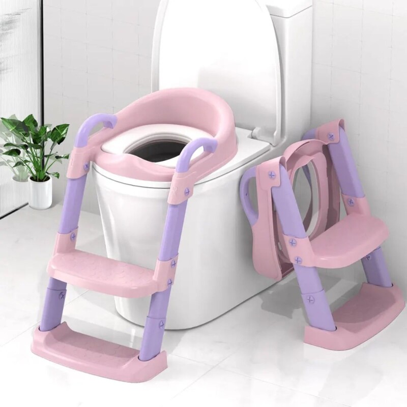Asiento reductor infantil para inodoros con escalera Rosa