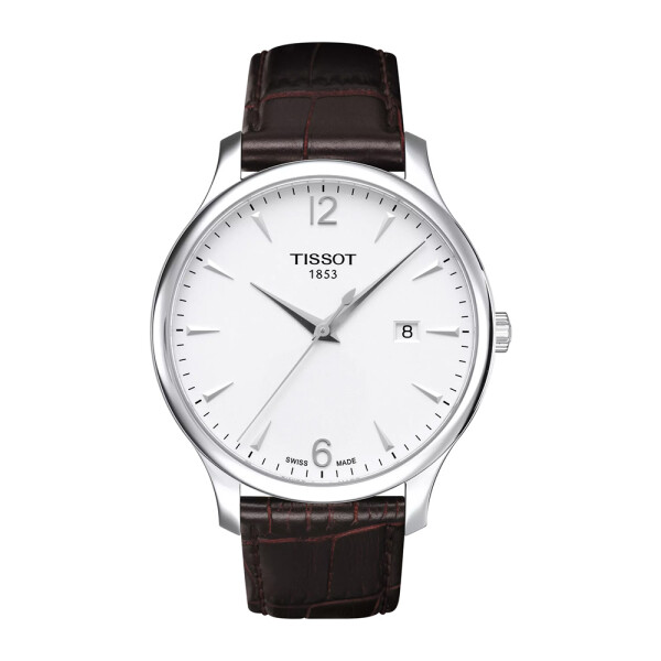 Reloj Tissot Tradition con esfera blanca y correa de cuero marrón Reloj Tissot Tradition con esfera blanca y correa de cuero marrón