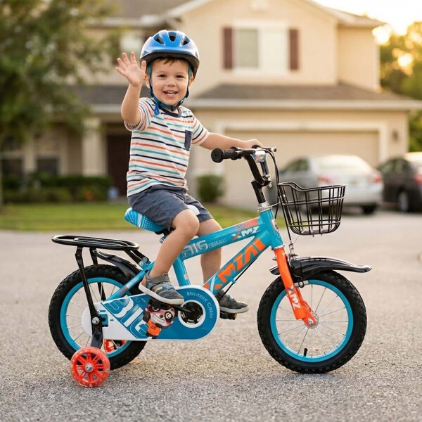 Bicicleta Infantil XMZ Rodado12 Canasto Parrilla Guardabarro Celeste 1