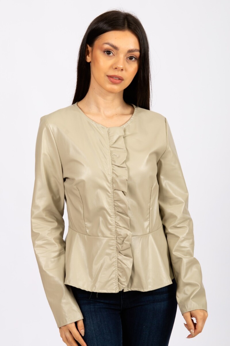 Chaqueta efecto cuero con volado Beige