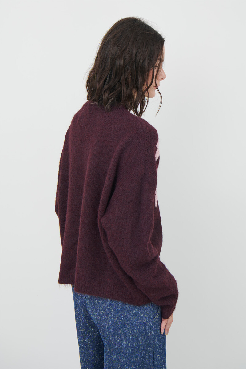 BUZO BORDADO FLOR BURDEOS