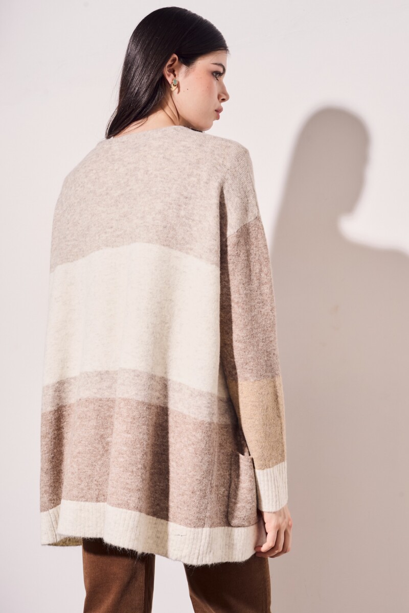 Cardigan Color Block Beige Melange