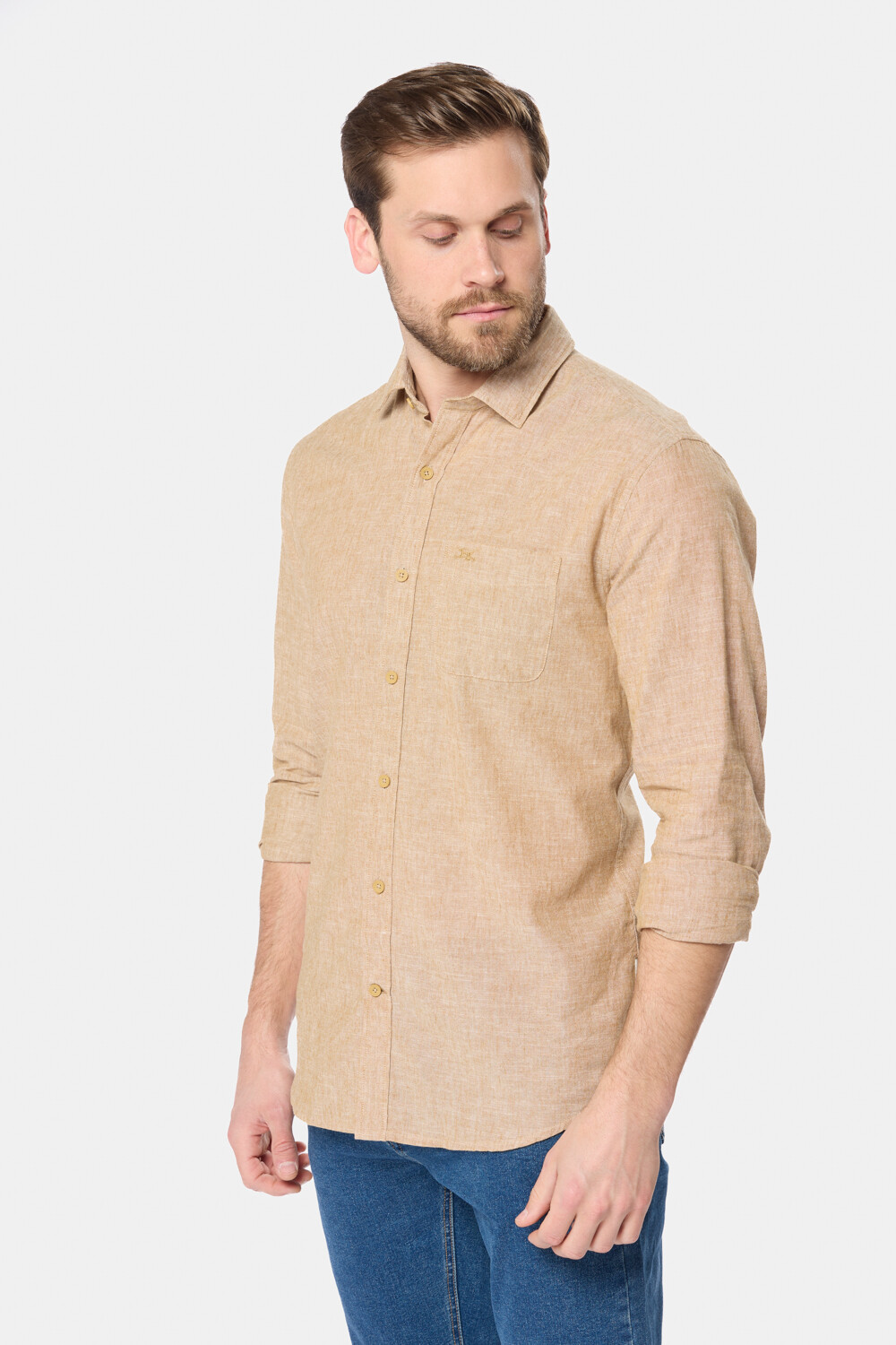 CAMISA DE LINO Camel