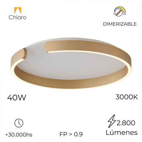 Plafón LED, Diseño anillo cortado, Dimerizable 40W 60CM DORADO