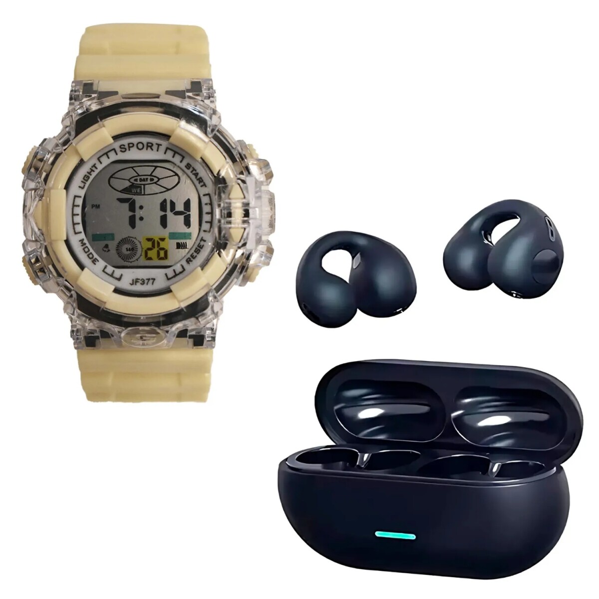 Kit Reloj Waterproof p/ Mujer + Auriculares Estéreo Livianos - Beige 