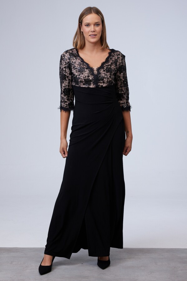 Vestido Maxi Bordado NEGRO/BEIGE