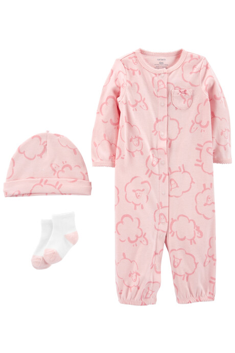 Pijama convertidor de algodón con medias y gorro, diseño ovejas Pijama convertidor de algodón con medias y gorro, diseño ovejas