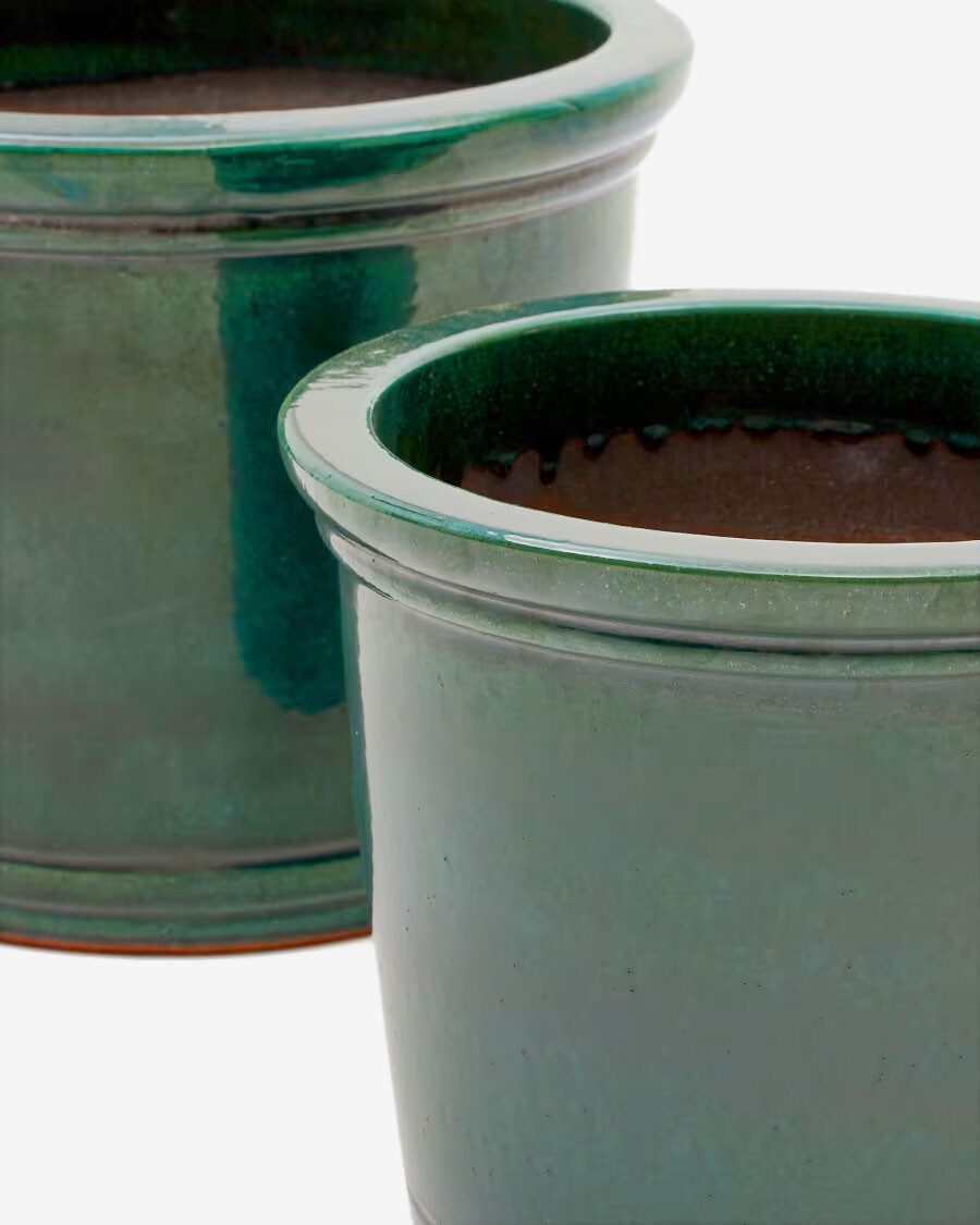 Set Presili de 2 maceteros de cerámica con acabado verde glaseado Ø 37 / 47 cm Set Presili de 2 maceteros de cerámica con acabado verde glaseado Ø 37 / 47 cm