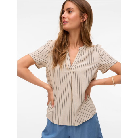 VMMYMILO SS V-NECK TOP WVN GA Silver Lining/Rayas