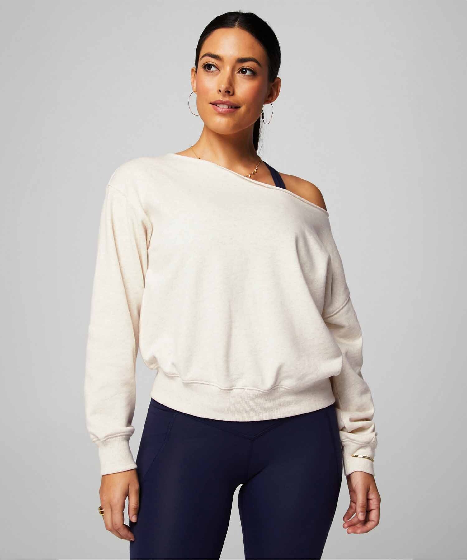 Polera Year Round Terry Off Shoulder Sweatshirt Mujer Bone Heather