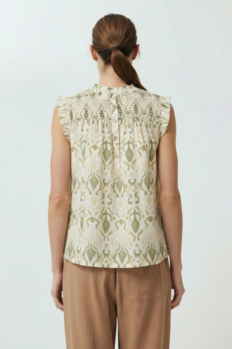 Blusa estampada punto smock verde oliva