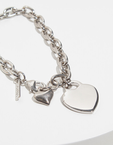 Pulseras Flexibles Metal Pulsera Con Corazones - Plateado Rodio