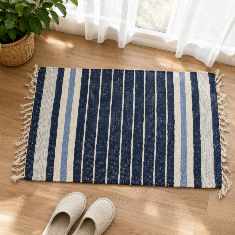 Alfombra con flecos 69x114cm AZUL
