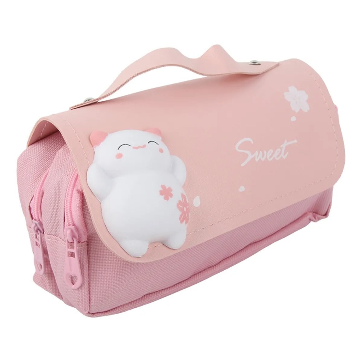 Cartuchera Escolar Kawaii Gatito 3D 2 Cierres Infantil Atrix - Variante Color Rosado 