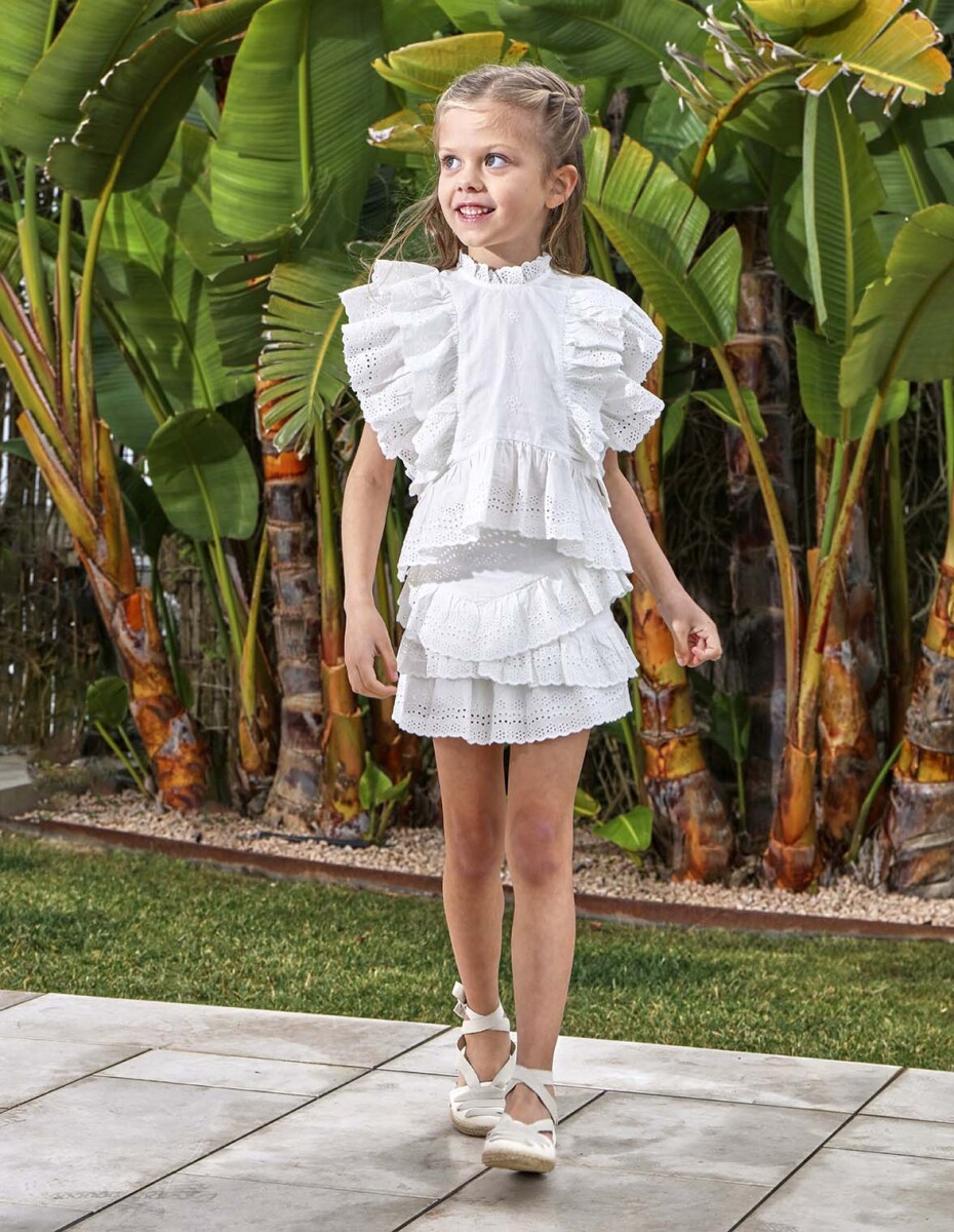 Falda De Openwork Con Volantes - Blanco 