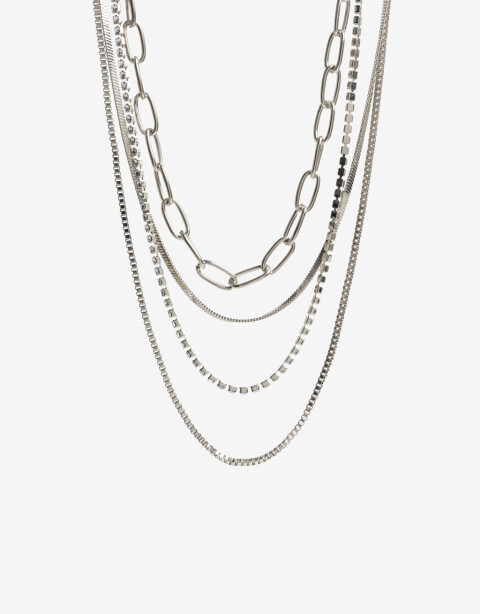 Collares Cortos Strass Set Collares Metal Y Strass - Plateado Rodio