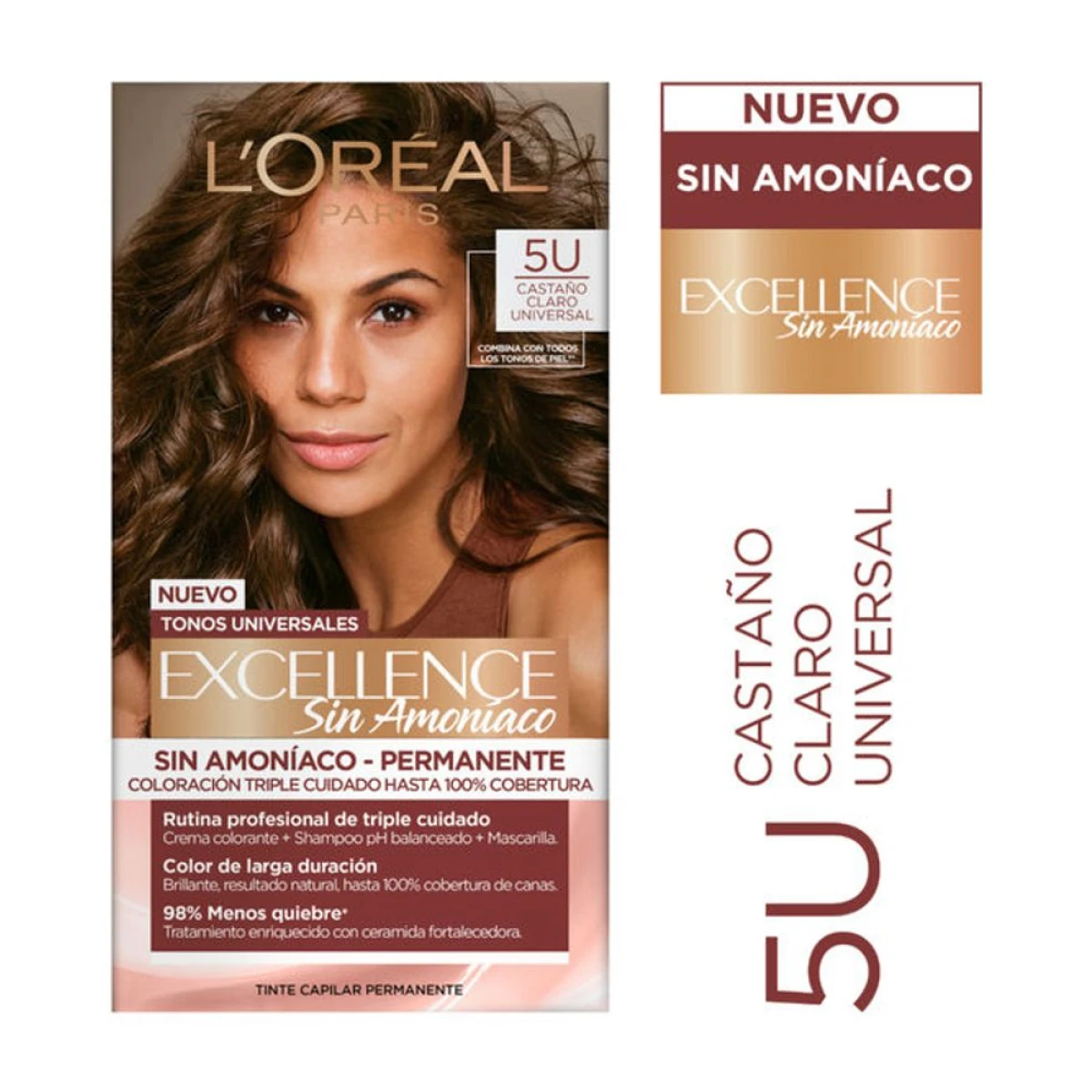 Tintura Para Cabello L'Oréal Paris Excellence Nudes No Amoniaco 5U Castaño Claro Universal 