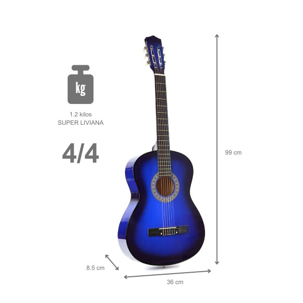 Guitarra Criolla Clásica para Diestros con Funda Color Azul Guitarra Criolla Clásica para Diestros con Funda Color Azul