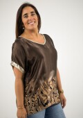 Blusa de satén con dorado Marrón