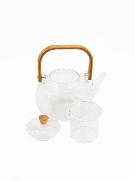 TETERA VIDRIO CON ASA BAMBOO TRANSPARENTE