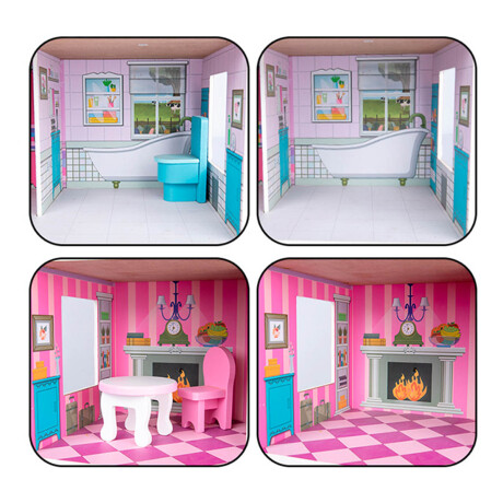 Casa Casita P/ Muñecas Grande En Madera C/ Muebles Jug007201