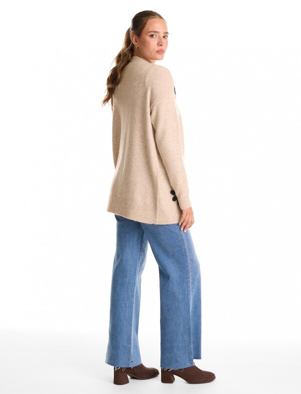Cardigan Jacquard Flores & Calce Relajado BEIGE/MULTI